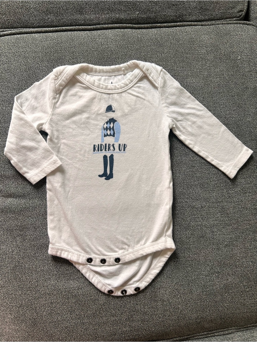 White Keeneland 'Riders Up' Long-Sleeve Baby One-Piece 0-3 month